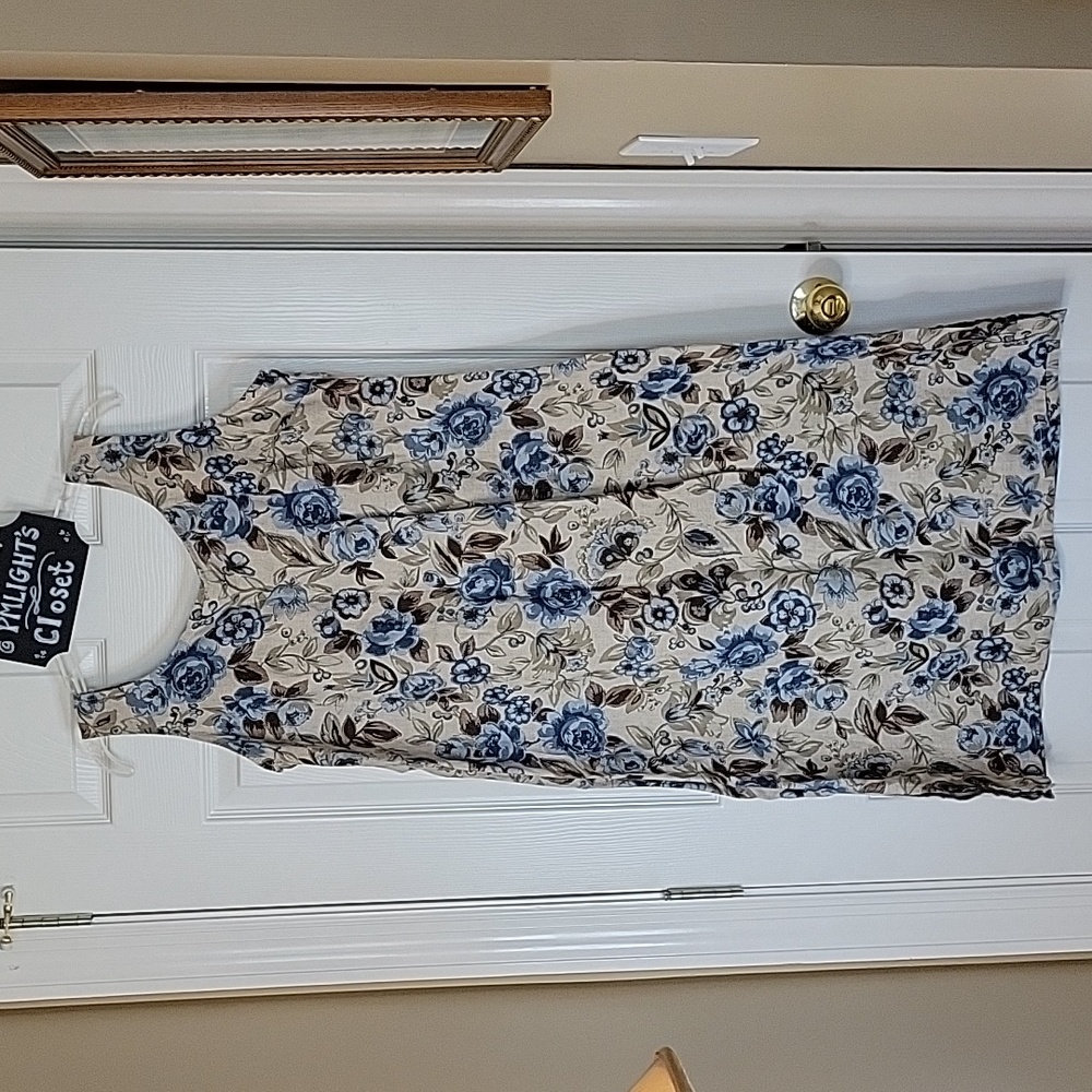 Tabloid 18W Sleeveless Floral Dress Brown Tan Blue